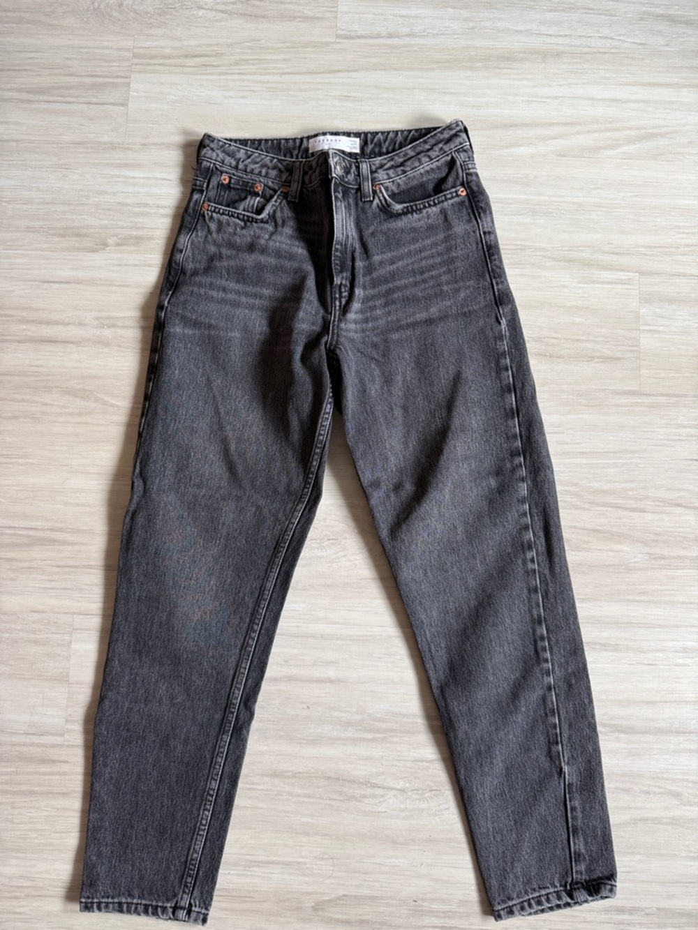 Topshop High-Rise Straight Jeans in Washed Black